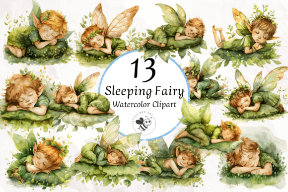 13 Sleeping Fairy Watercolor Clipart PNG
