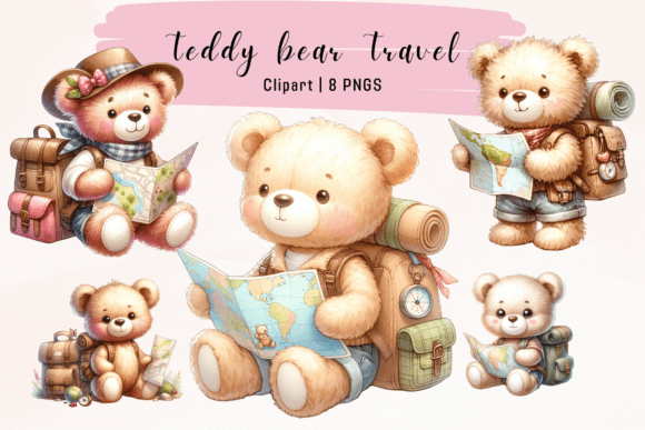 Adorable Teddy Bear Travel Clipart for Creative Projects