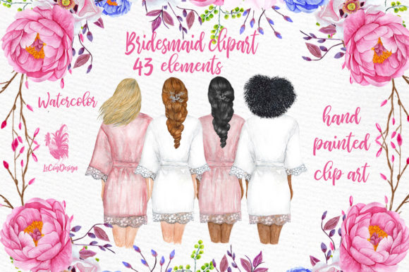 Bridesmaid Wedding Robes Clipart: Watercolor Assets for Modern Designs