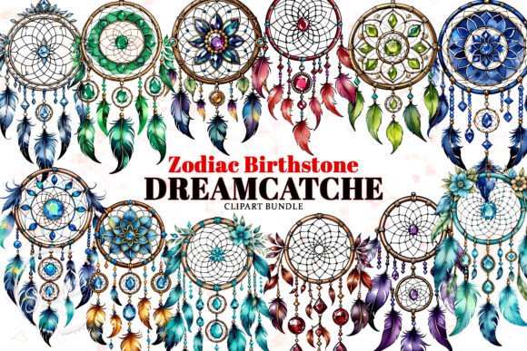 Celestial Design Magic: Zodiac Birthstone Dreamcatcher Clipart