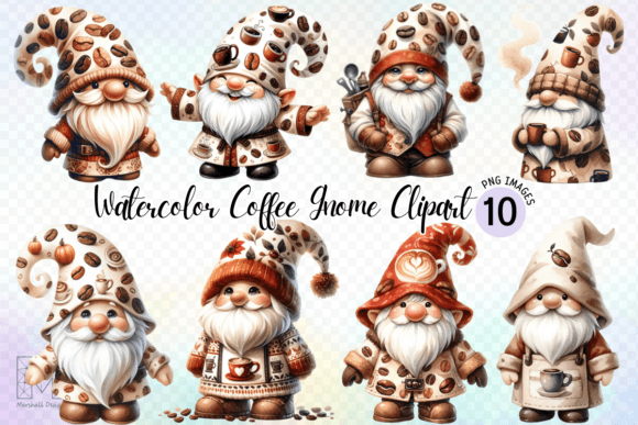 Charming Coffee Gnome Watercolor Clipart PNG for Creators