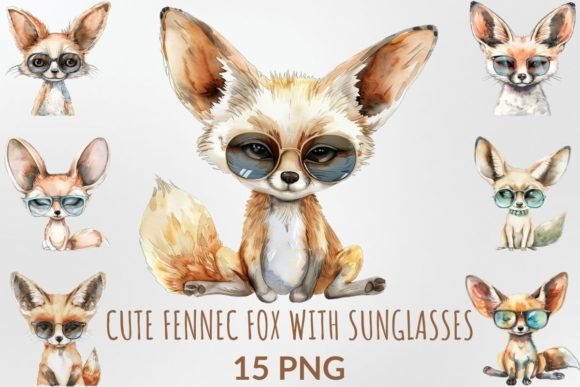 Desert Charm Meets Cool Vibes: Watercolor Fennec Fox with Sunglasses