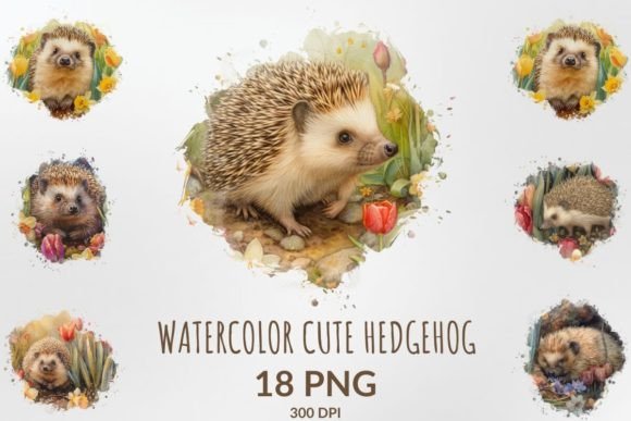 Enchanting Spring Design: Watercolor Cute Hedgehog Sublimation