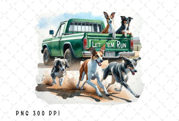 Let 'Em Run: A Hunting Dog Truck PNG for Creative Projects