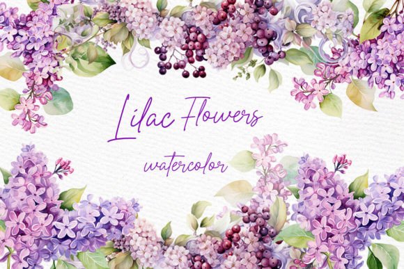 Watercolor Lilac Flowers Clipart for Modern Design