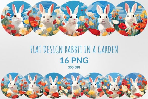 Whimsical Garden Illustrations: Flat Design Rabbit Clipart